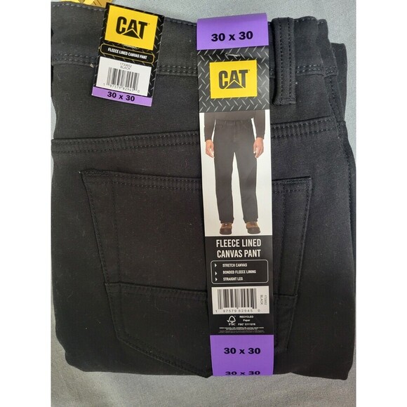 CAT Caterpillar Men's Bonded Fleece Lined Canvas Pant-Black-30x32 Stretch New